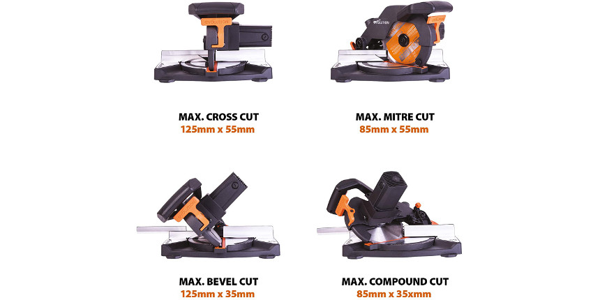 Zestaw: wielozadaniowa piła ukośna Evolution R210CMS z tarczą RAGE 210mm PLUS z tarczą do stali 210mm /50z