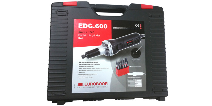 Szlifierka prosta z płynną regulacją prędkości EUROBOOR EDG.600 w walizce z zestawem akcesoriów
