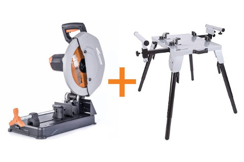 Wielozadaniowa przecinarka Evolution R355CPS z tarczą 355mm i stołem roboczym Evolution Chop Saw Stand